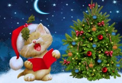 Открытка котик поет рождественскую песенку 