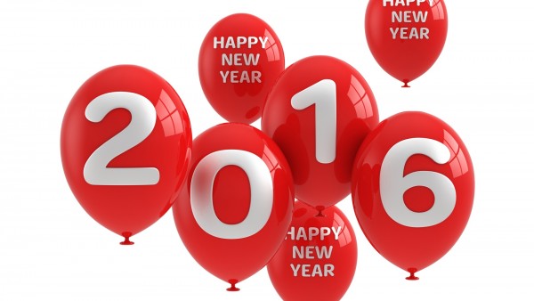 2016, новый год, красные шары, шарики, фон