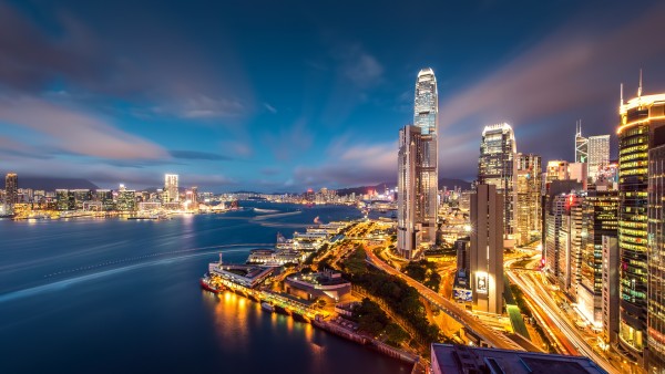 Гонконг, гавани, ночные огни, огоньки, ночь, город