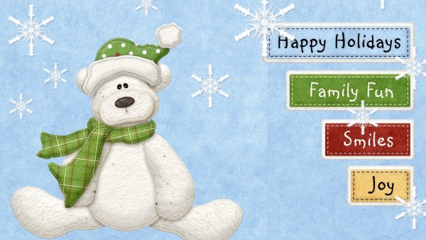 счастливых праздников, весело, радость, настроение, плюшевый мишка, белый, шарф, Новый год, Рождество