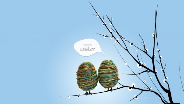 happy, Easter, праздник, яйца, Пасха, небо, ветка фото