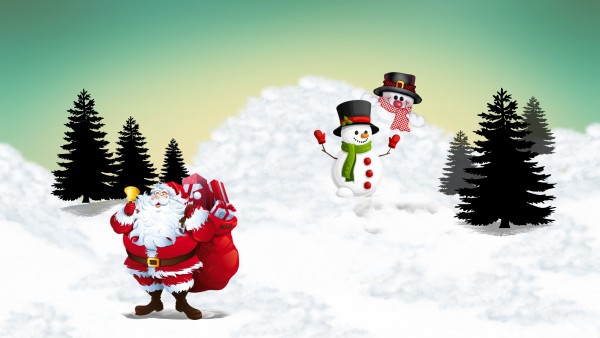 Картинки Санта Клаус и снеговики  