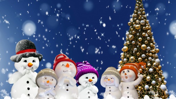 Семья снеговиков в новогоднюю ночь обои