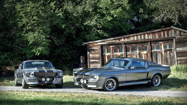 Два красивых авто Mustang Gt500 серебристого цвета
