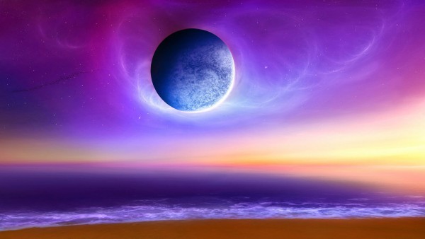 Красивые обои планеты на фоне фиолетового неба обои