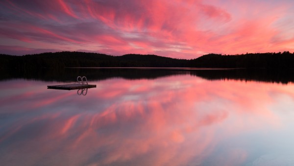 Канада Лесное озеро Розовый закат
