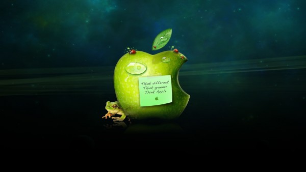 Зеленое яблоко с запиской обои на рабочий стол