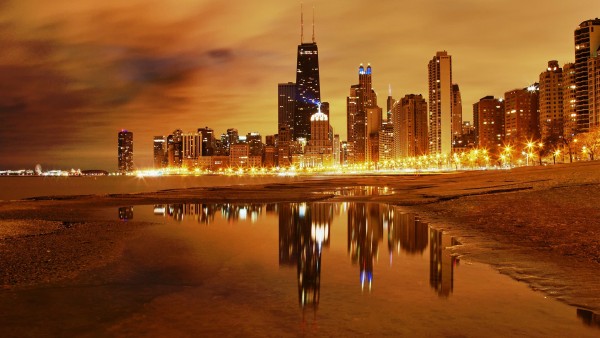 Ночной Чикаго на побережье картинки на рабочий стол