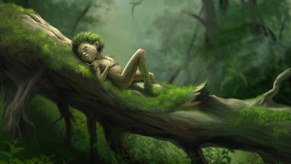 Лесной человек спит в лесу рисованные картинки