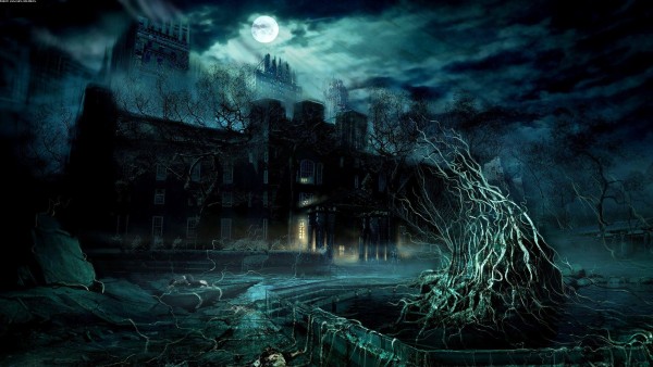 Dark mansion under full moon wallpapers high resolution background