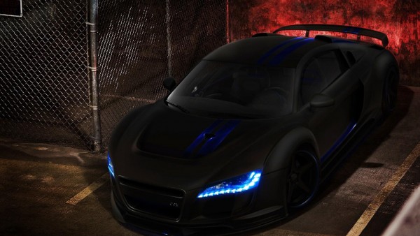 Черный Audi R8 синие огни удивительный автомобиль обои hd