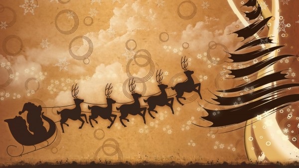 Раждественские фоны Санты клауса и оленей в санях обои hd