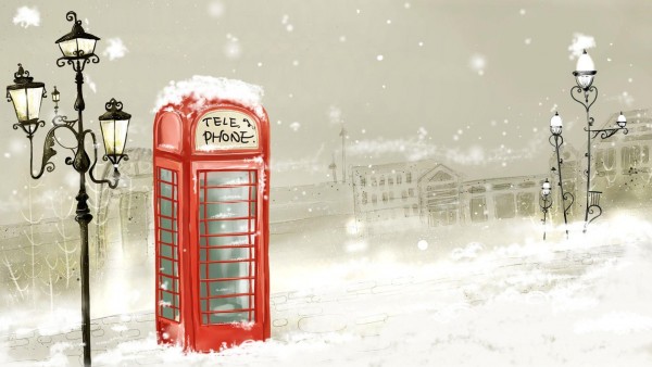 Telephone winter snowflakes snow lights city paint art wallpapers