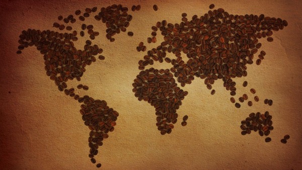 HD обои карта мира из кофейных зерен