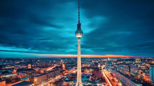 Берлин, германия, город, экзотическое освещение, ночь, обои hd, бесплатно