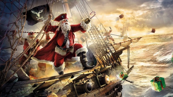 Пират Санта на корабле праздничные Новогодние картинки на рабочий стол