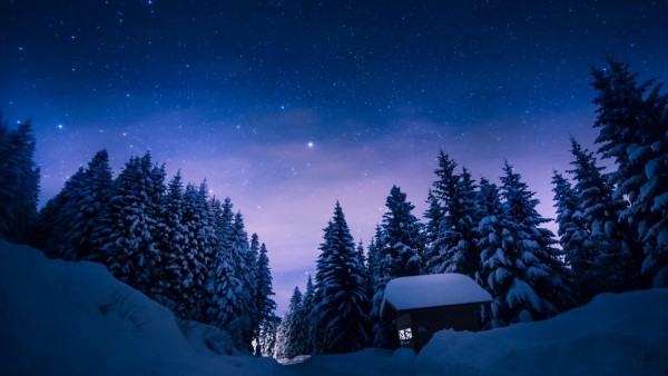 Красивая ночная снежная зима обои HD