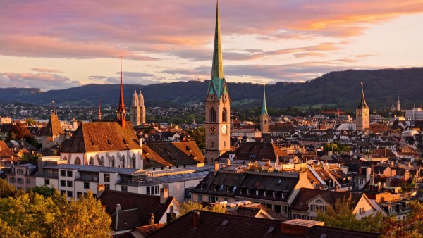 Цюрих, Швейцария, крыши, здания, небо, фоны, заставки