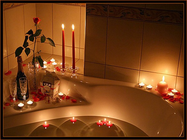 Романтика, свечи, шампанское, праздник, ванна, любовь, обои, картинки