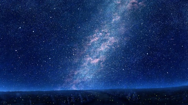 Звезды, голубое небо, ночные деревья, фантазия, картинки
