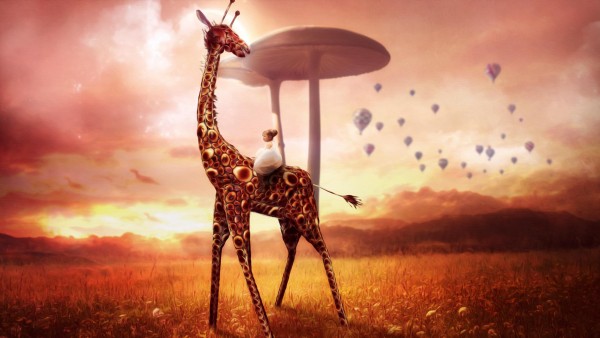 Сказочный жираф с девочкой маленькой широкоформатные заставки HD