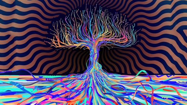 Широкоформатные обос с абстрактным разноцветным деревом