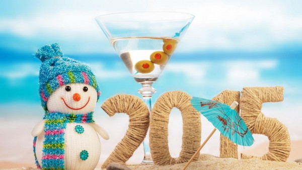 Новый год 2015, снеговик, солнце, песок, пляж, обои для рабочего стола, картинки