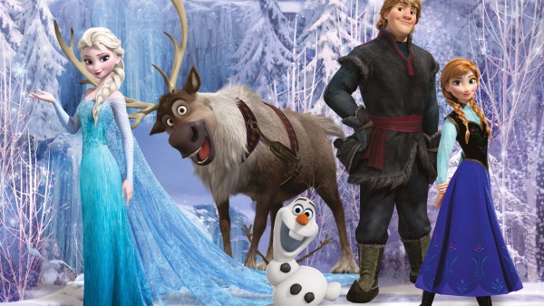 Положительные герои мультфильма Холодное сердце на снежном фоне