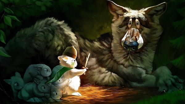Рисованные обои кролики против волка