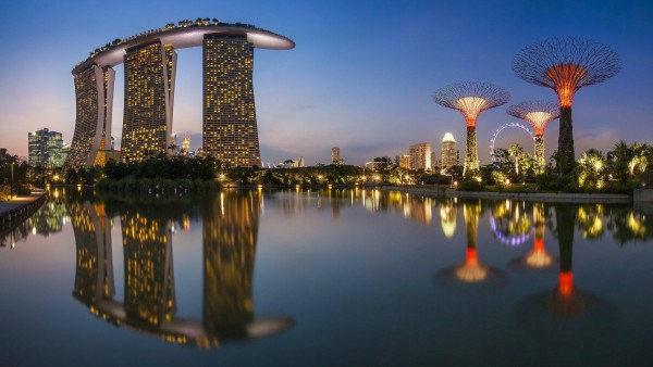 Сингапур, Город, портовые сооружения, ночь, бесплатно, фото