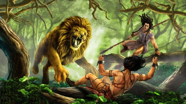 человек борющийся со львом тарзан обои на рабочий стол