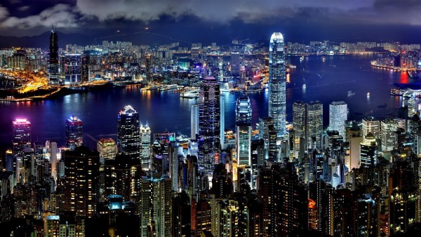 Ночные огни, Гонконг, архитектура, HD обои, город
