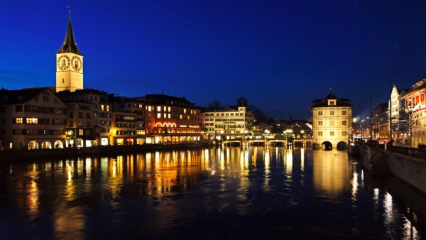 Швейцария Цюрих реки ночные города отражения здания бесплатные картинки