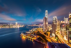 Гонконг, гавани, ночные огни, огоньки, ночь, город