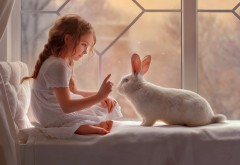 Милая девочка и кролик обои HD
