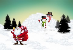 Картинки Санта Клаус и снеговики  