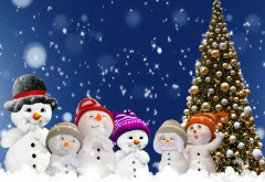 Семья снеговиков в новогоднюю ночь обои