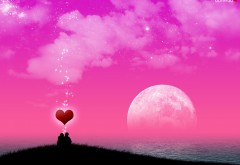 Сердце на фоне розовой луны