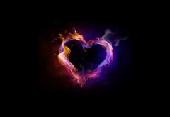 Романтическое сердце из огня на черном фоне картинки на ПК