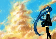 Аниме фото девушки на фоне голубого неба обои hd