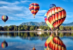 Воздушный шар, Коларадо, озеро, лес, HD обои, скачать