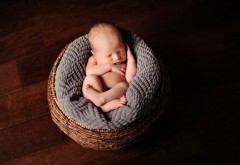 Фото спящего малыша в корзине