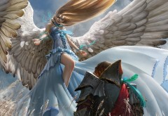 Прекрасный рисунок девушки-ангела и воина
