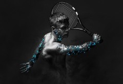 Широкоформатные обои с необычным абстрактным фото мужчины играющим в тенис 