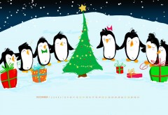 Новогодние обои HD высокого качества южный полюс декабрь месяц пингвины у елки скачать
