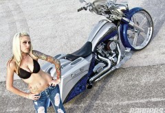 Обои Чоппер (мотоцикл) Hot Rod с красивой девушкой для стола